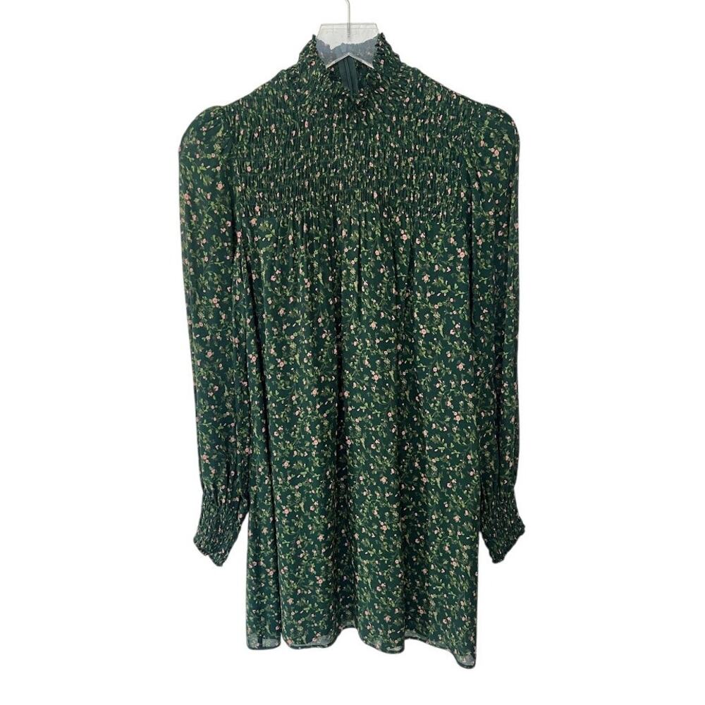 Reformation Brandi Mock Neck Mini Dress S in Coriander Green Floral - Picture 3 of 13